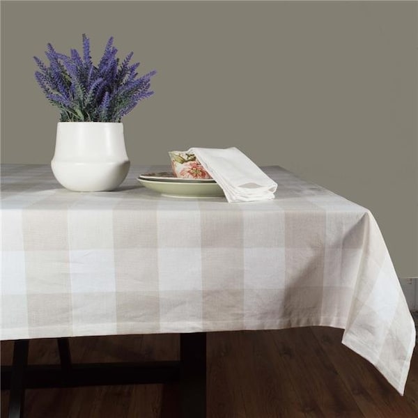 Dunroven House Dunroven House RK819-NAT 54 in. Farmhouse Check Square Tablecloth; Wheat & Cream RK819-NAT - main